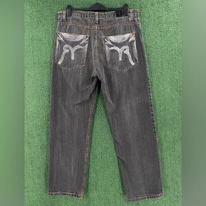 Vintage Y2K Refuse Embroidered Baggy Black DenimJeans Men’s Size 38x31